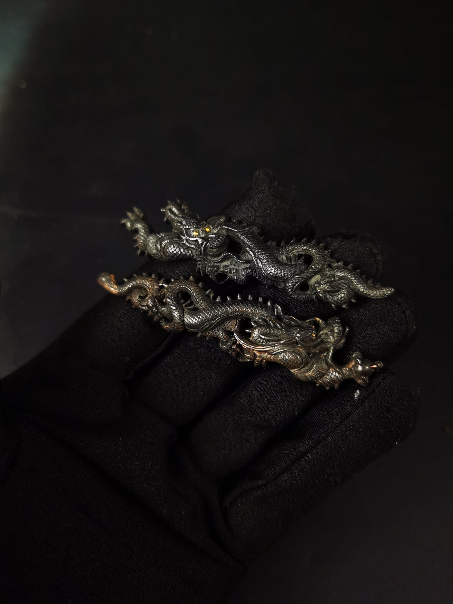 Japanese Black Dragon Menuki for Katana Wakziashi and Tanto Edo Period Antique C113