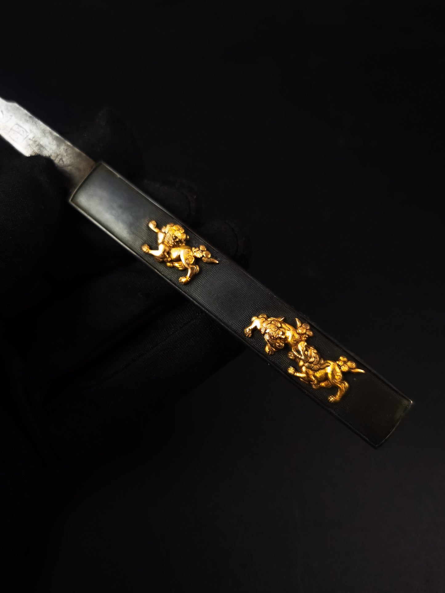Japanese Lion Dogs Pattern Kogai with Kogatana for wakziashi and tanto Edo period antique D138