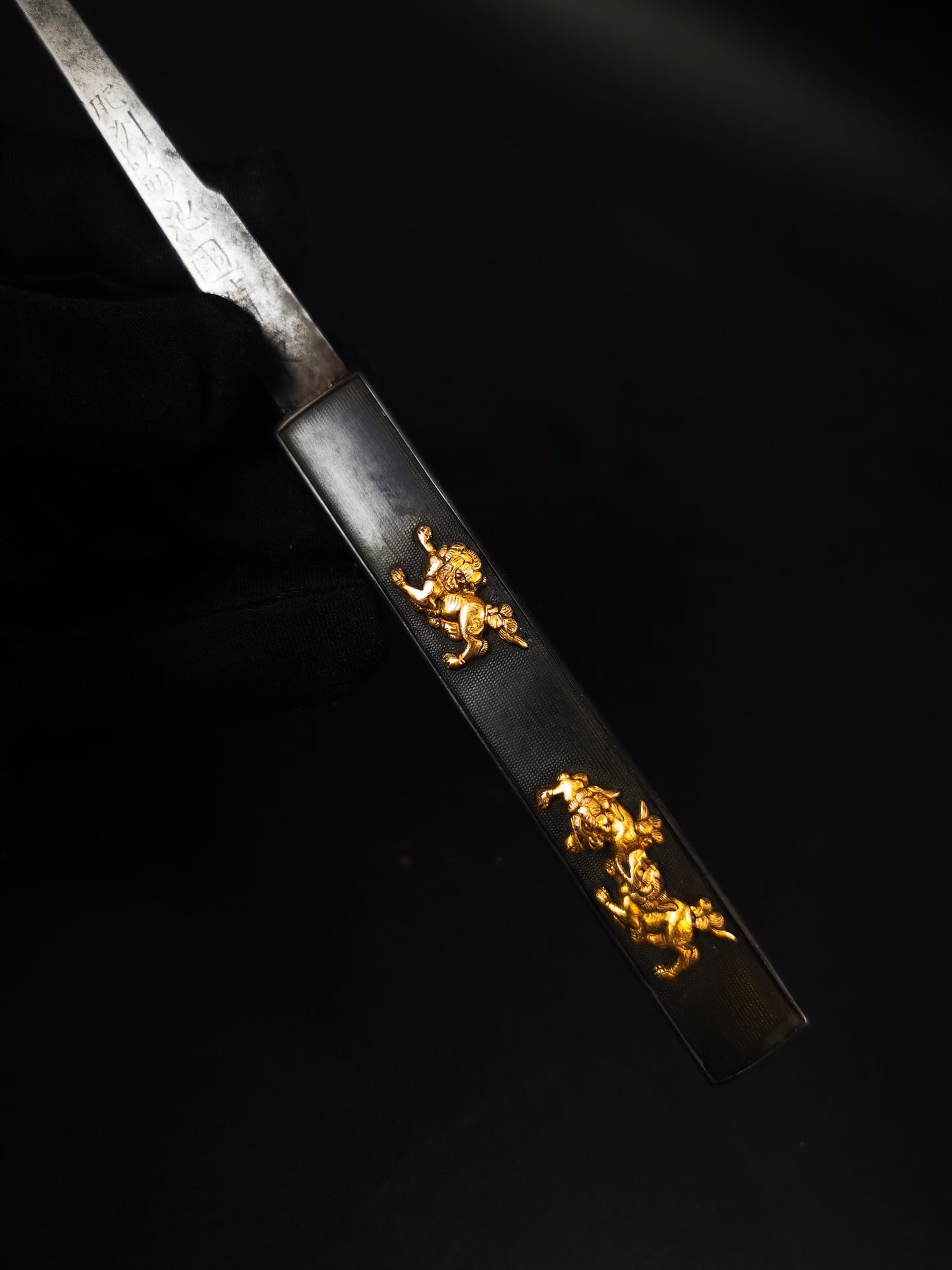 Japanese Lion Dogs Pattern Kogai with Kogatana for wakziashi and tanto Edo period antique D138