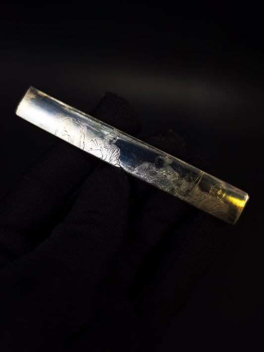 Japanese Pure Silver Six Immortal Poets Pattern Kogai with Kogatana for wakziashi and tanto Edo period antique D139