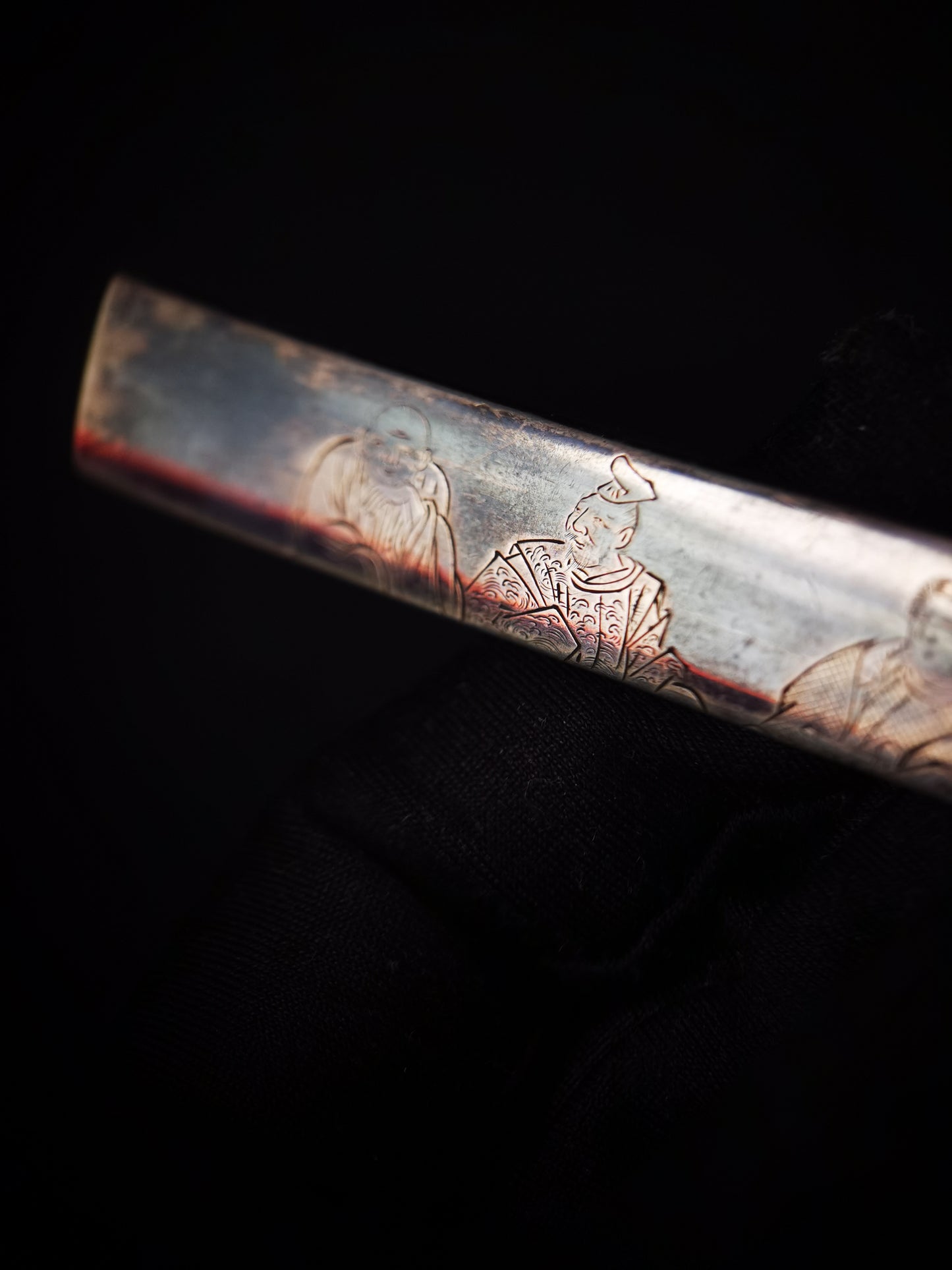 Japanese Pure Silver Six Immortal Poets Pattern Kogai with Kogatana for wakziashi and tanto Edo period antique D139