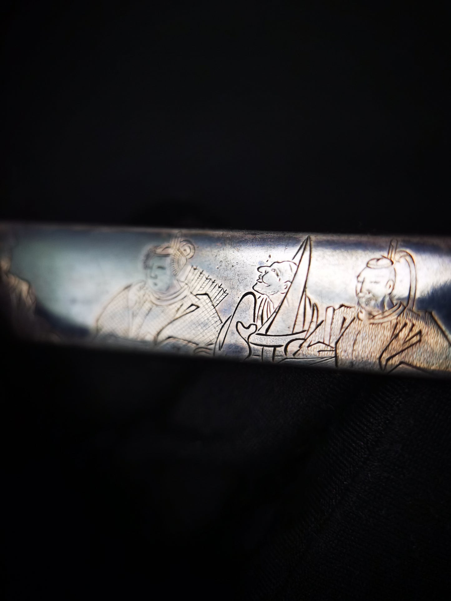 Japanese Pure Silver Six Immortal Poets Pattern Kogai with Kogatana for wakziashi and tanto Edo period antique D139