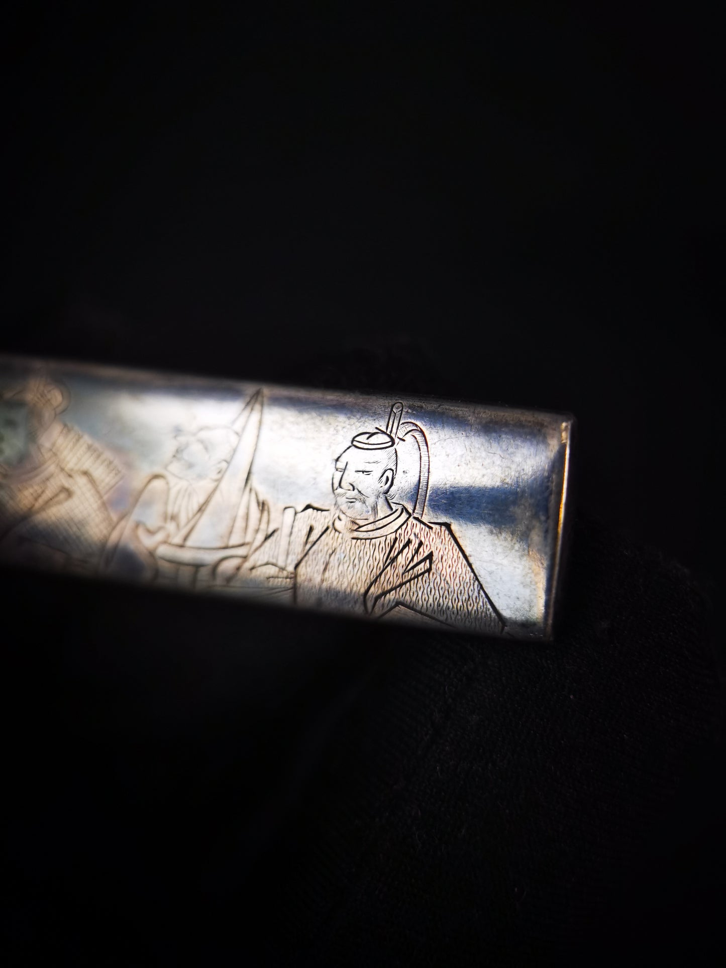 Japanese Pure Silver Six Immortal Poets Pattern Kogai with Kogatana for wakziashi and tanto Edo period antique D139
