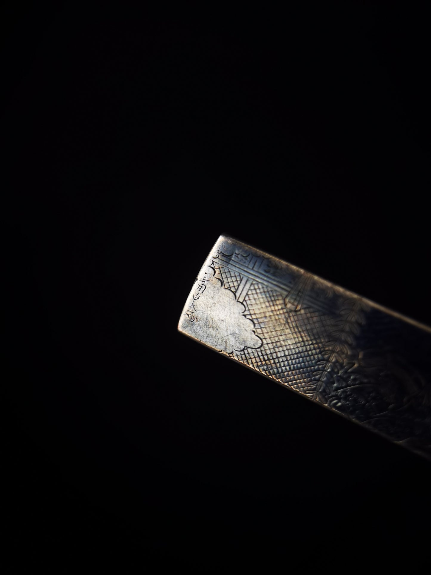 Japanese Pure Silver Six Immortal Poets Pattern Kogai with Kogatana for wakziashi and tanto Edo period antique D139