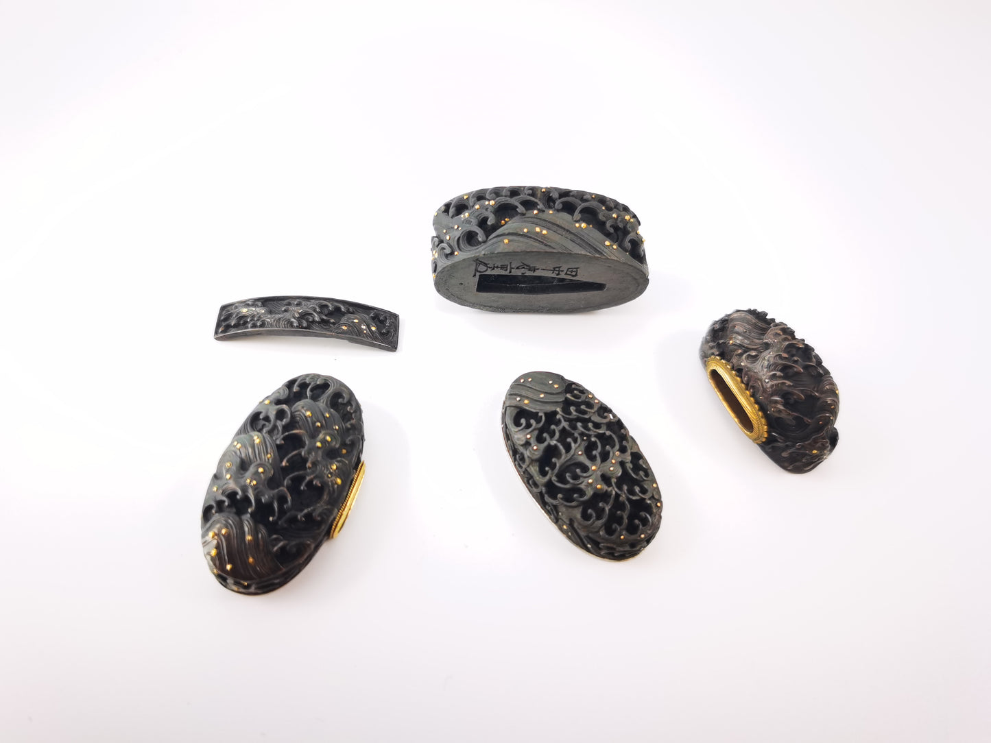Japanese Wave Pattern Mtching Set for Katana and Wakziashi Edo Period Antique E013