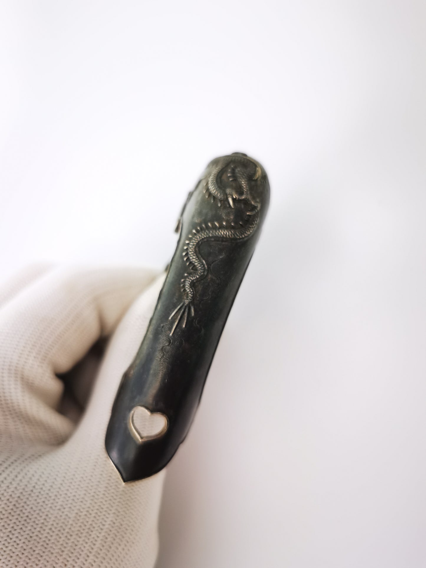 Japanese Pure Silver Cloud Dragon Pattern Kojiri for Katana Wakziashi Edo Period Antique I022