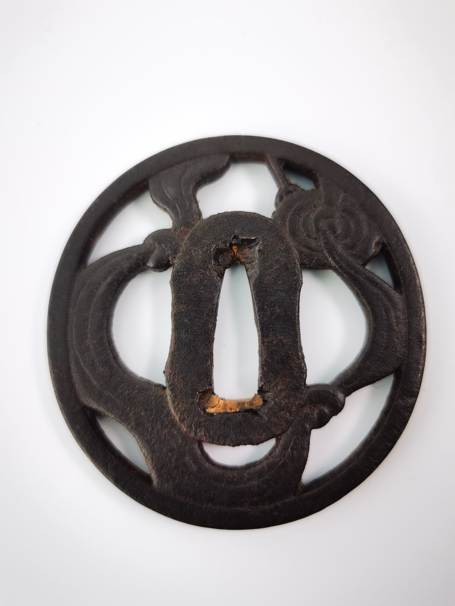 Japanese Flying Silk Ribbon Pattern Tsuba for Katana Wakziashi Edo Period Antique A322
