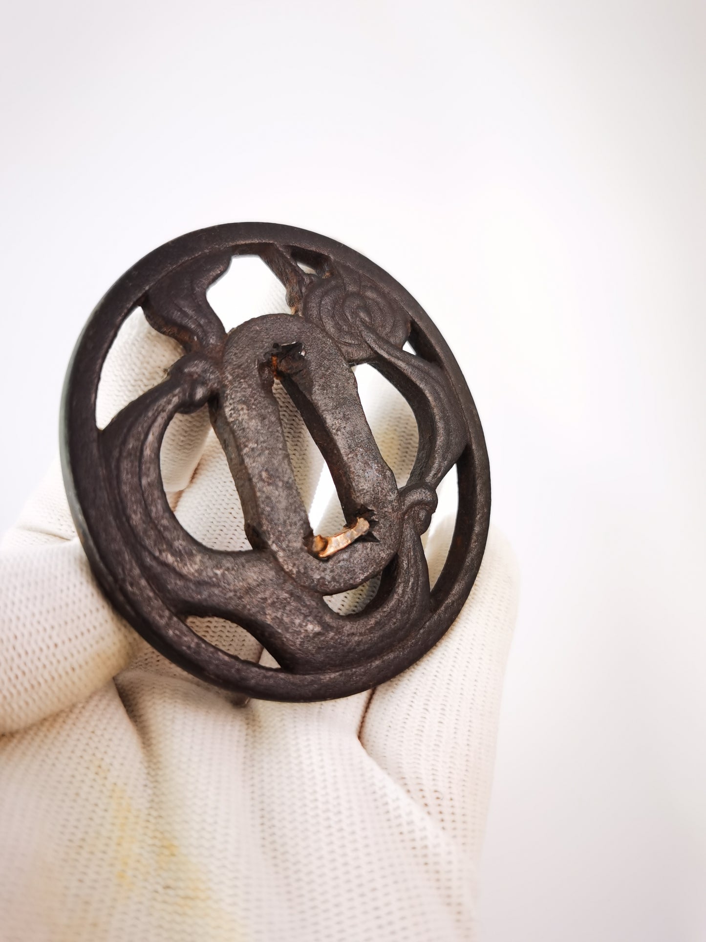 Japanese Flying Silk Ribbon Pattern Tsuba for Katana Wakziashi Edo Period Antique A322