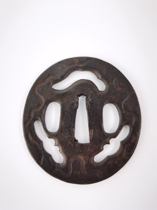 Japanese Worm-eaten Pattern Tsuba for Katana Wakziashi Edo Period Antique A323
