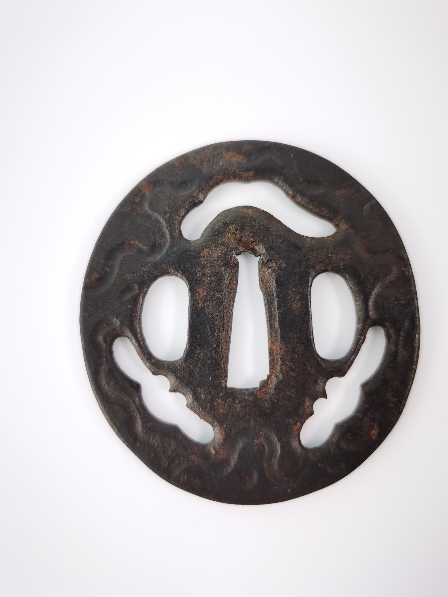 Japanese Worm-eaten Pattern Tsuba for Katana Wakziashi Edo Period Antique A323