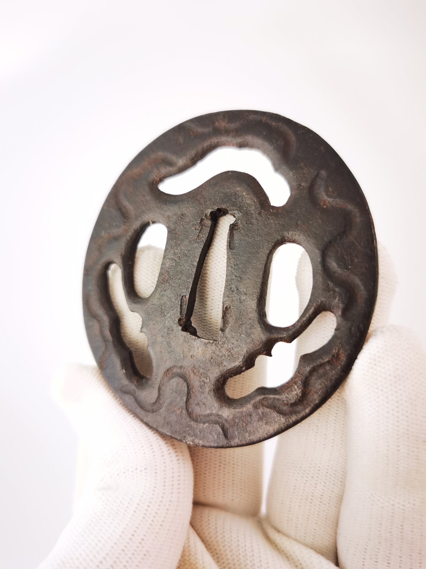 Japanese Worm-eaten Pattern Tsuba for Katana Wakziashi Edo Period Antique A323