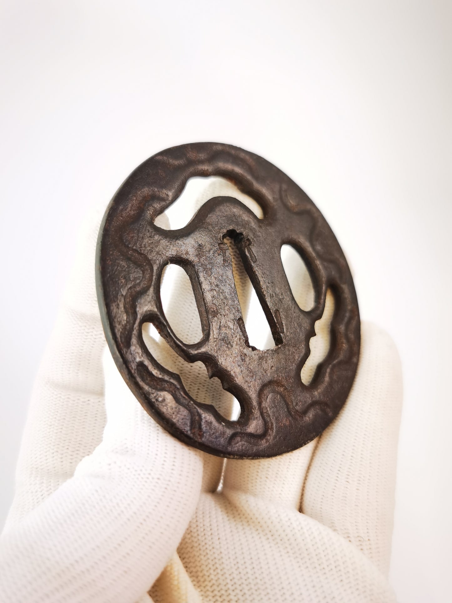 Japanese Worm-eaten Pattern Tsuba for Katana Wakziashi Edo Period Antique A323
