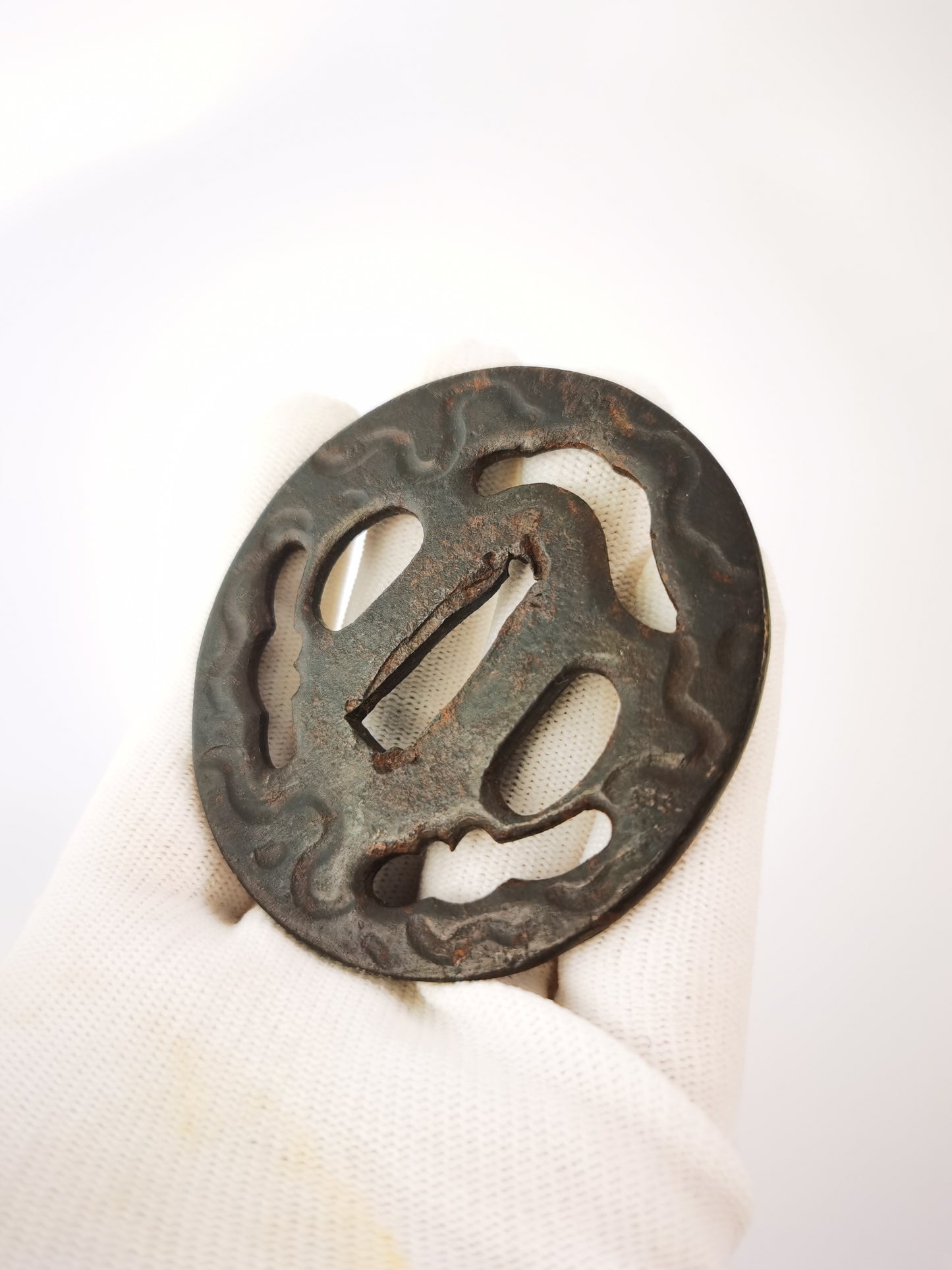 Japanese Worm-eaten Pattern Tsuba for Katana Wakziashi Edo Period Antique A323