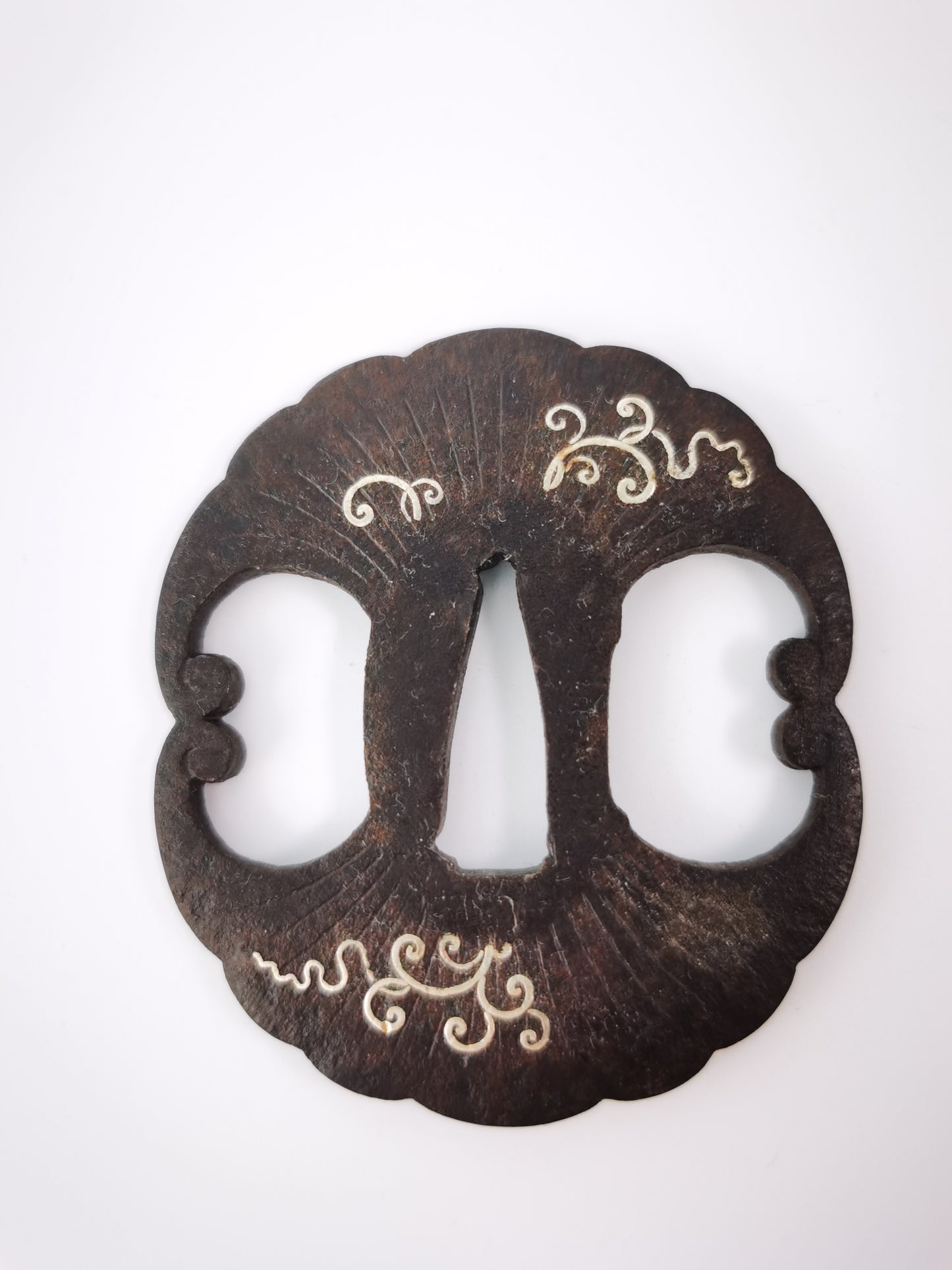 Japanese Ginkgo Leaves and Karakusa Scroll Tsuba for Katana Wakziashi Edo Period Antique A324