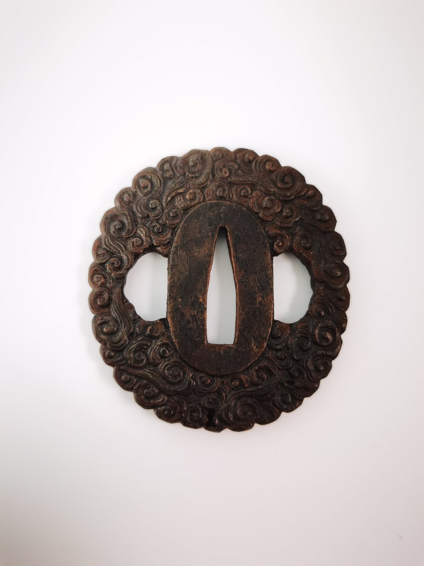 Japanese Full Wave Patterm Tsuba for Wakziashi Tanto Edo Period Antique A326
