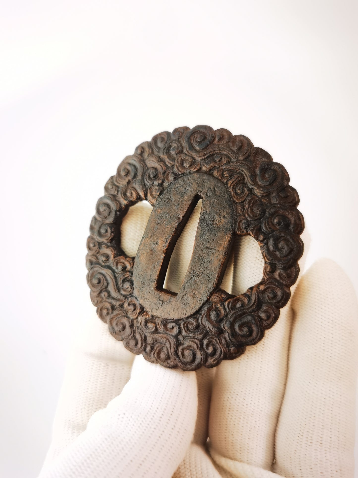 Japanese Full Wave Patterm Tsuba for Wakziashi Tanto Edo Period Antique A326