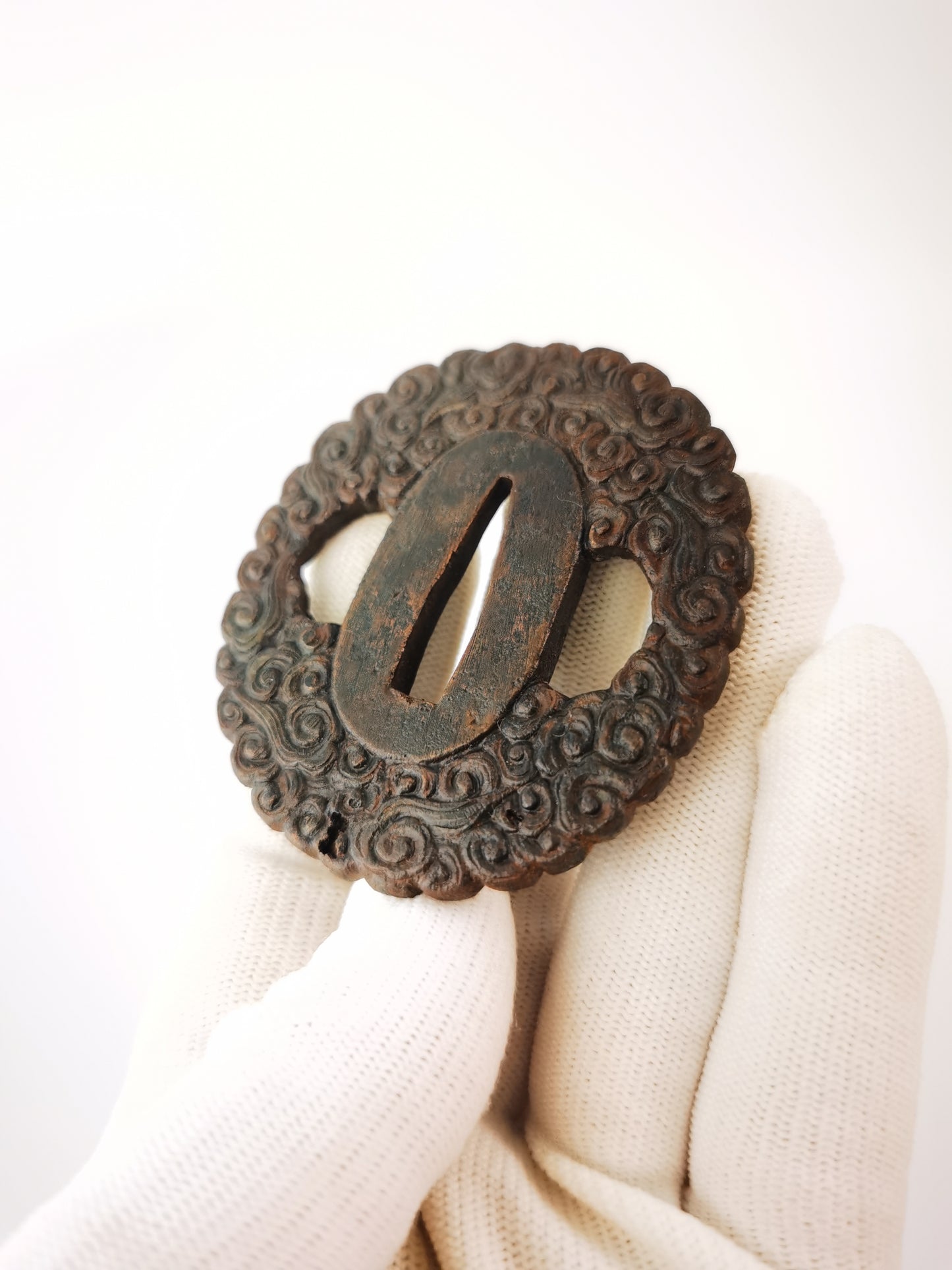 Japanese Full Wave Patterm Tsuba for Wakziashi Tanto Edo Period Antique A326