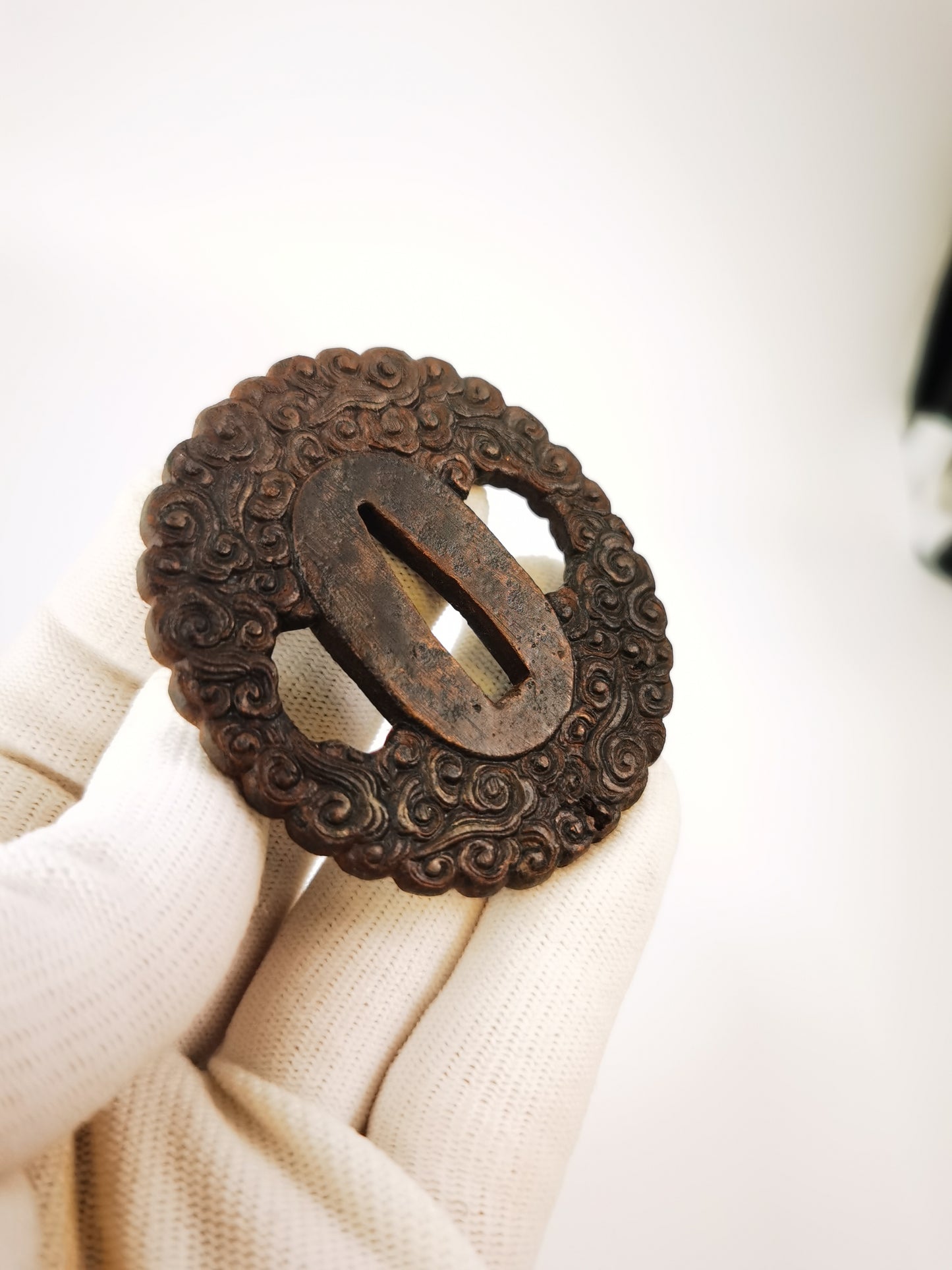 Japanese Full Wave Patterm Tsuba for Wakziashi Tanto Edo Period Antique A326