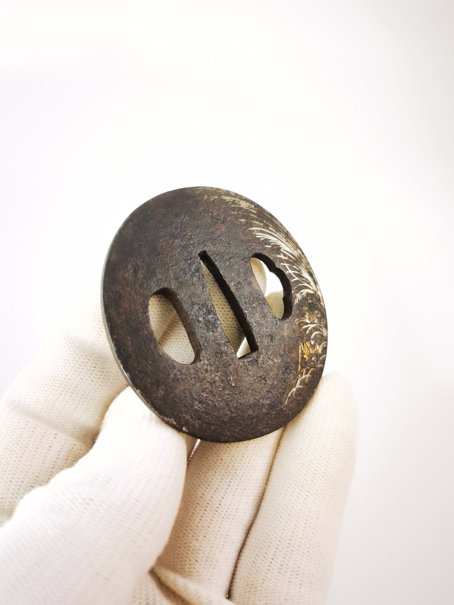 Japanese Reeds and Bell Cricket Patterm Tsuba for Wakziashi Tanto Edo Period Antique A328