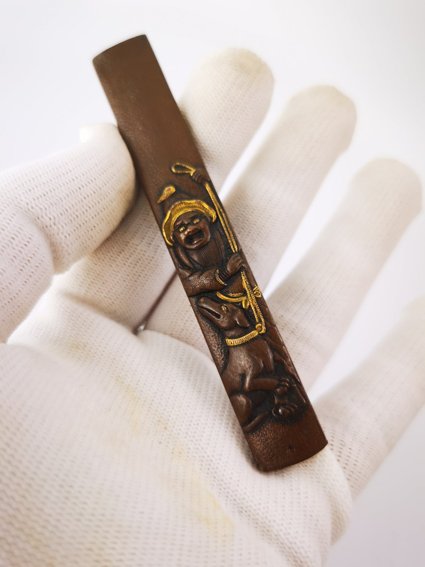 Japanese Mongolian Hunter with Hound Pattern Kozuka for Wakziashi Tanto Edo Period Antique D142