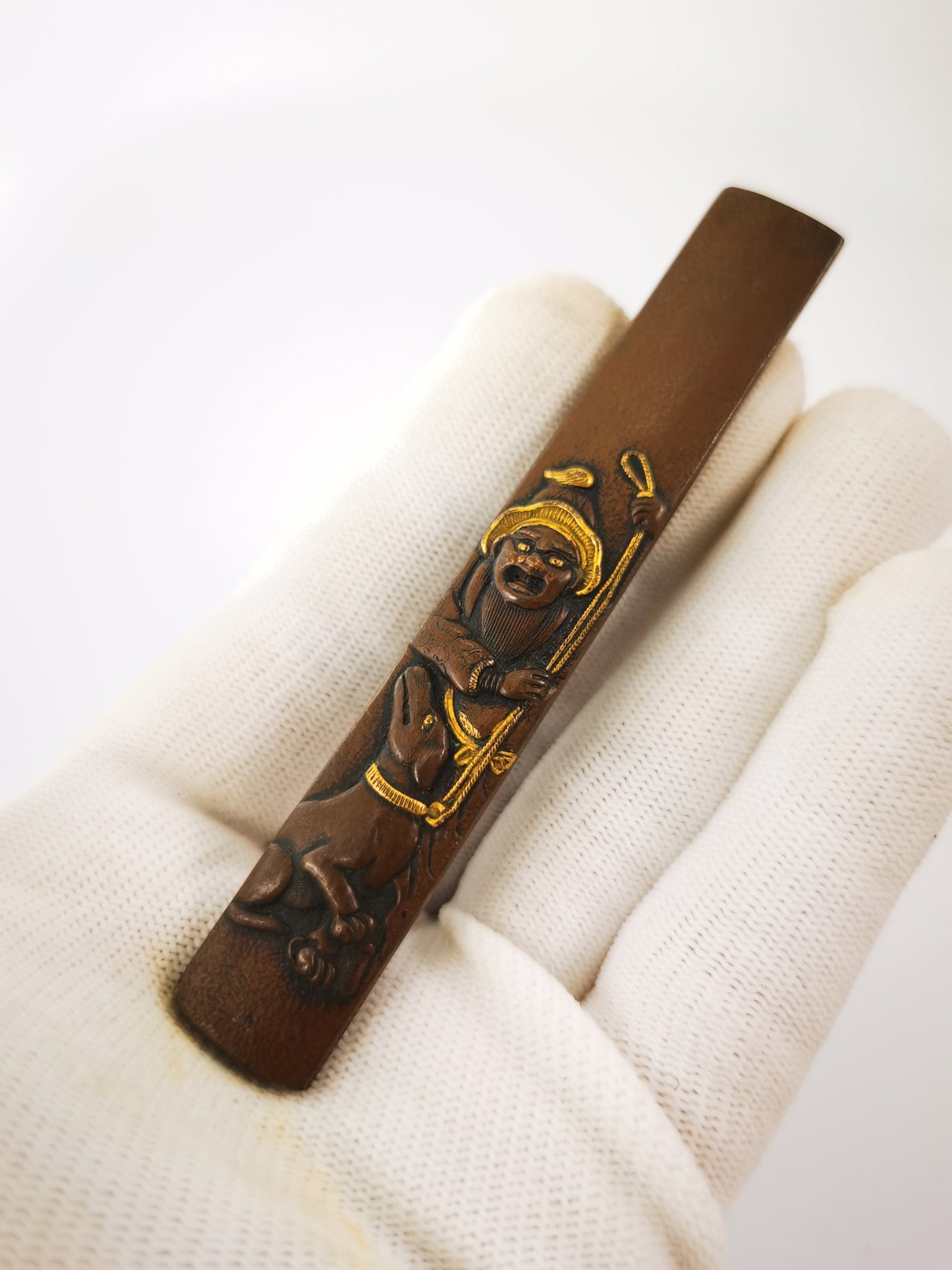 Japanese Mongolian Hunter with Hound Pattern Kozuka for Wakziashi Tanto Edo Period Antique D142