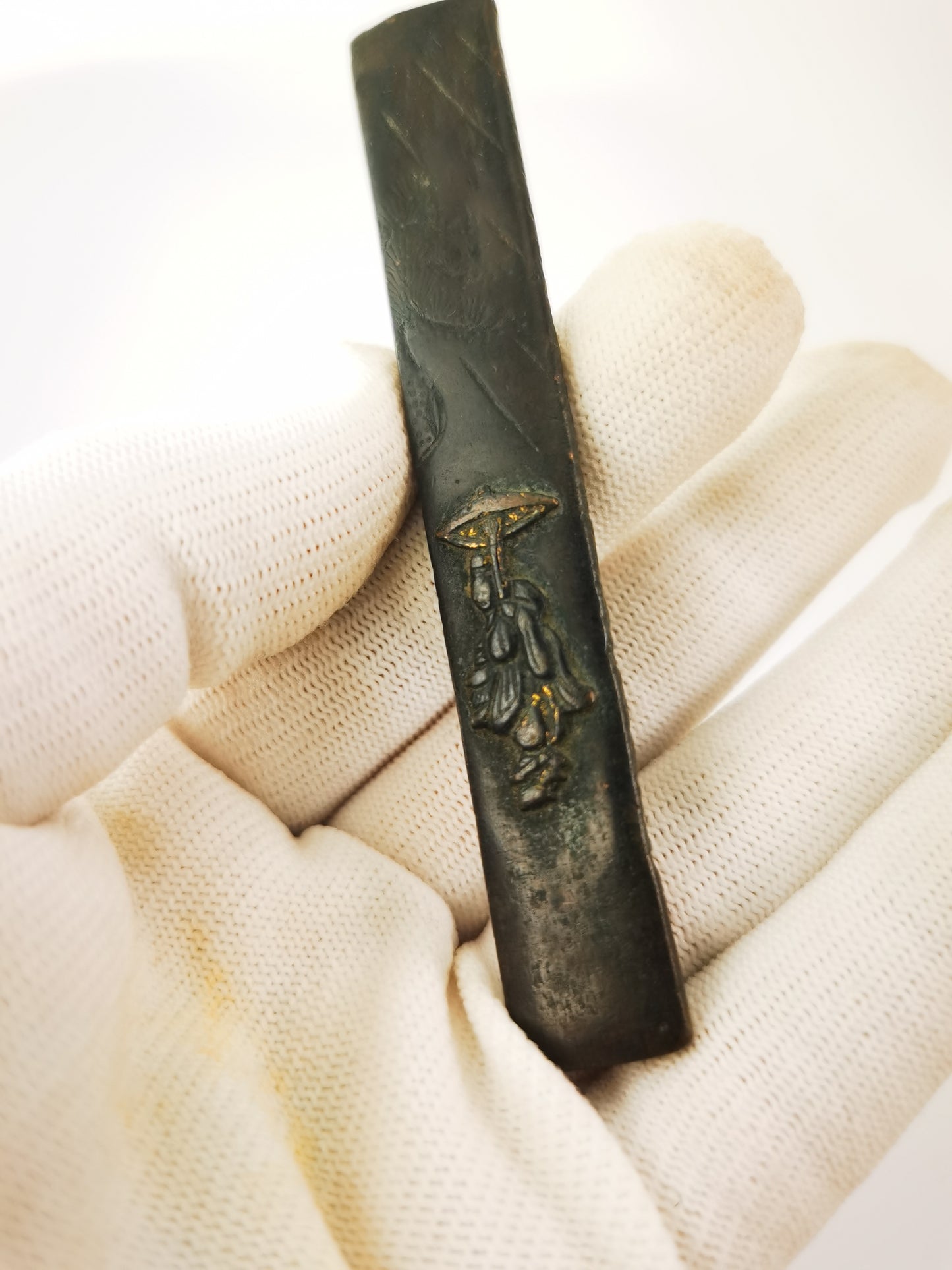 Japanese Rainy Journey Pattern Kozuka for Wakziashi Tanto Edo Period Antique D143