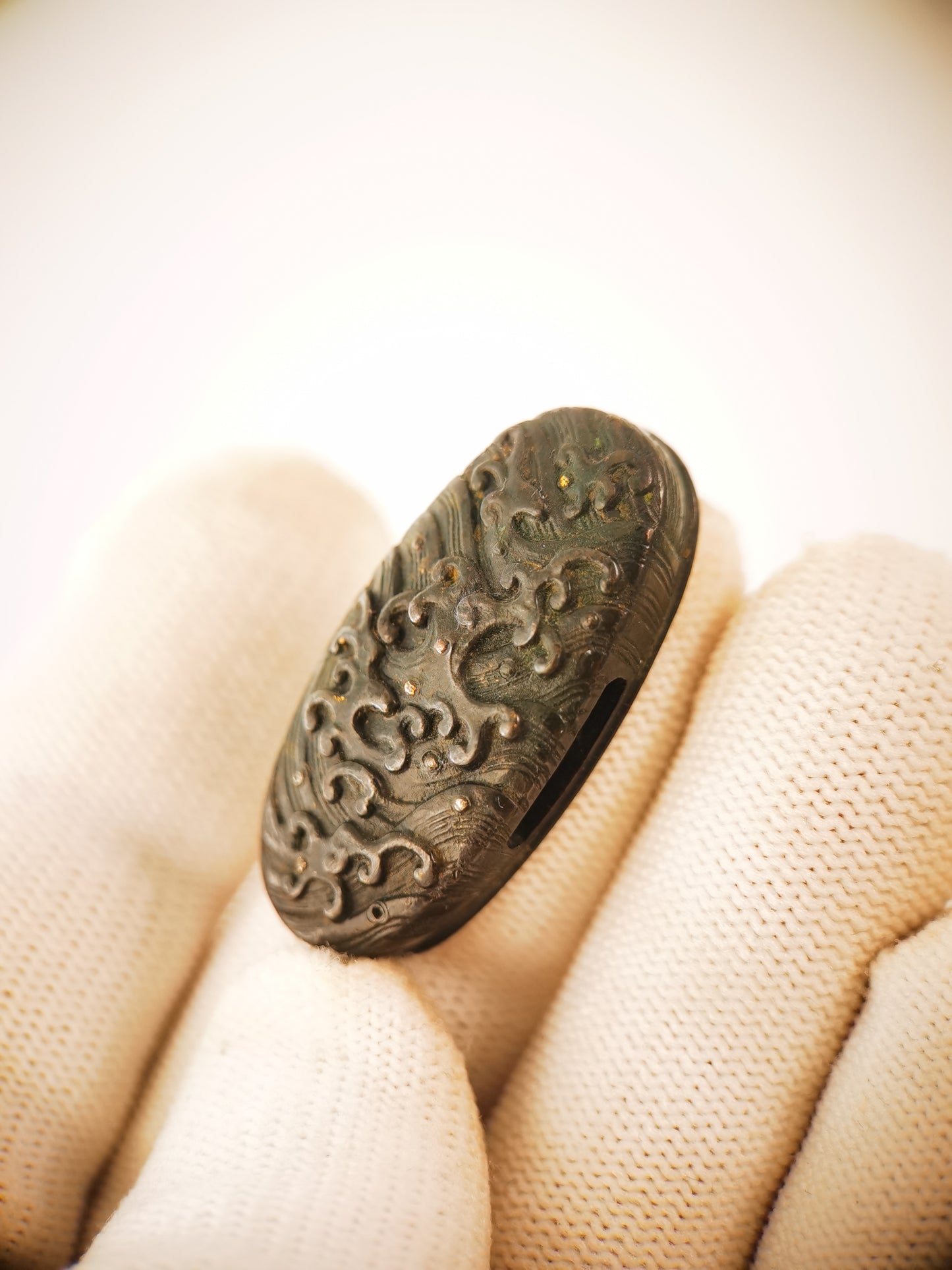 Japanese Wave Pattern Single Kashira for Katana Wakziashi Edo Period Antique G063