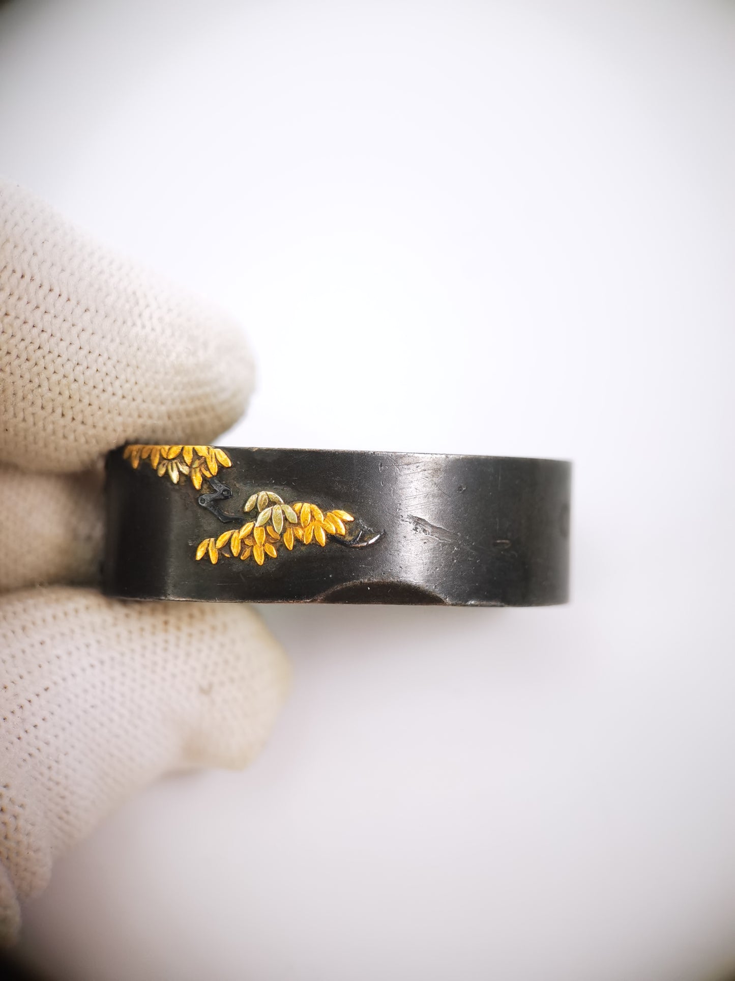 Japanese Chain-linked Lion Dog Pattern Single Fuchi for Katana Wakziashi Edo Period Antique F201