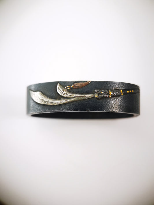 Japanese Green Dragon Crescent Blade Pattern Single Fuchi for Katana Wakziashi Edo Period Antique F202