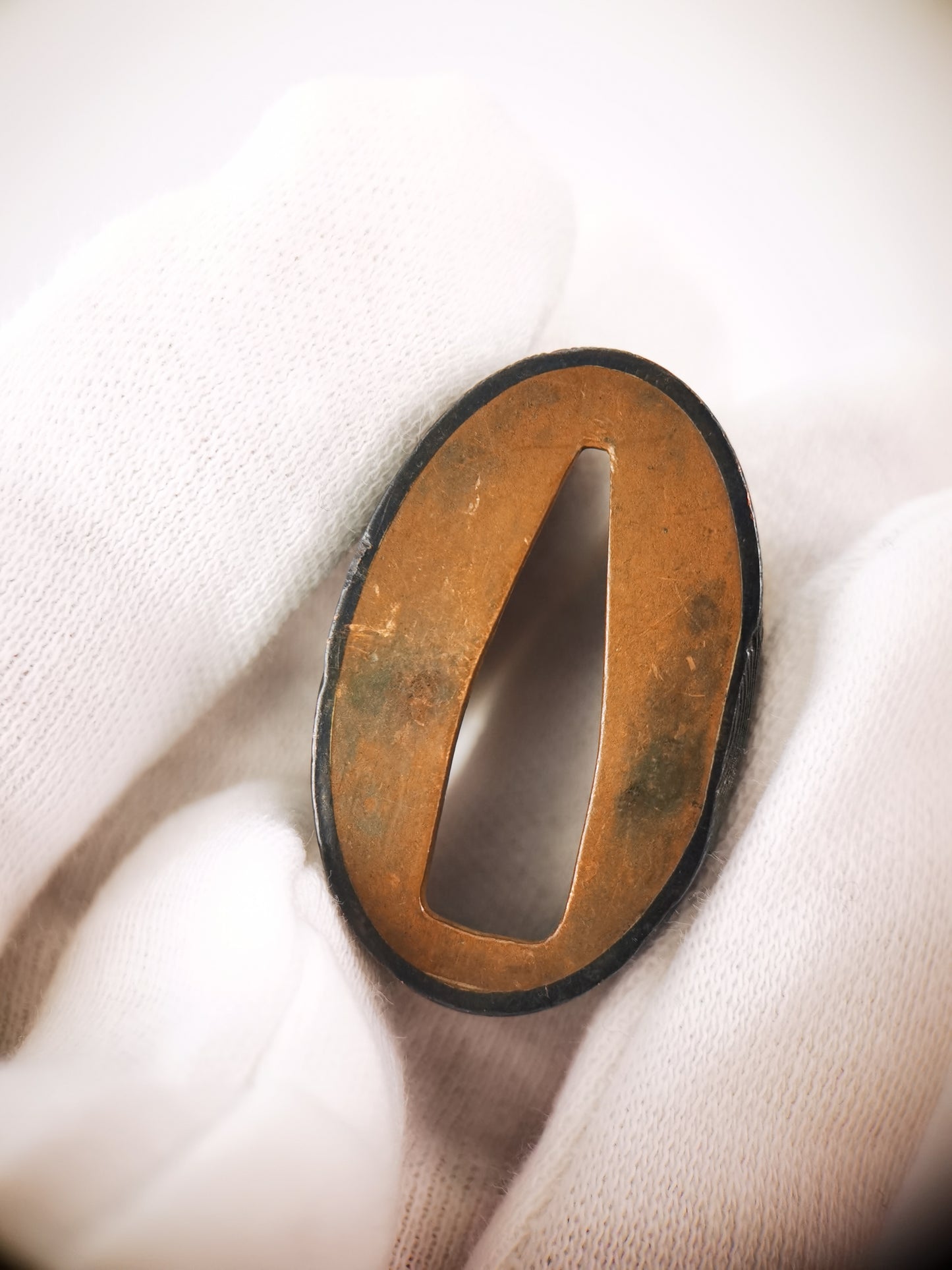 Japanese Moon Rising Over the Sea Pattern Dual-rim Single Fuchi for Katana Wakziashi Edo Period Antique F203
