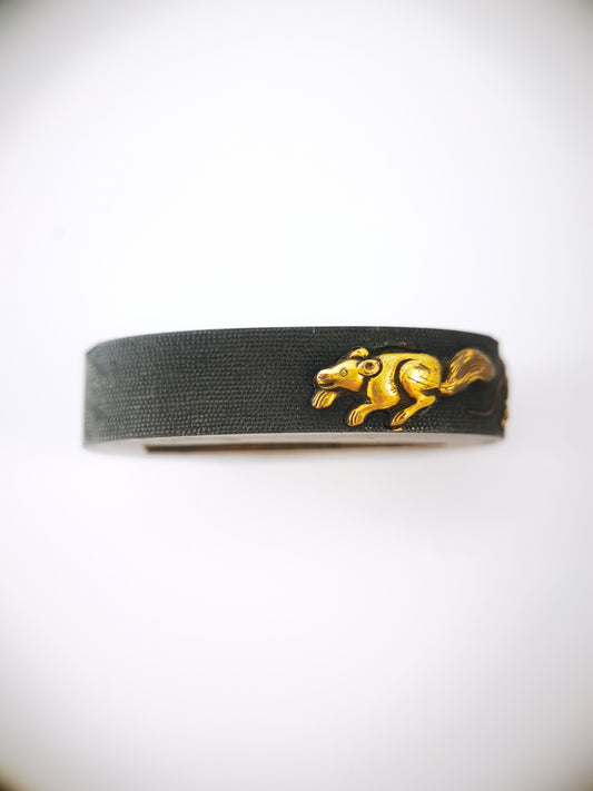 Japanese Rat and Grape Pattern Single Fuchi for Katana Wakziashi Edo Period Antique F211