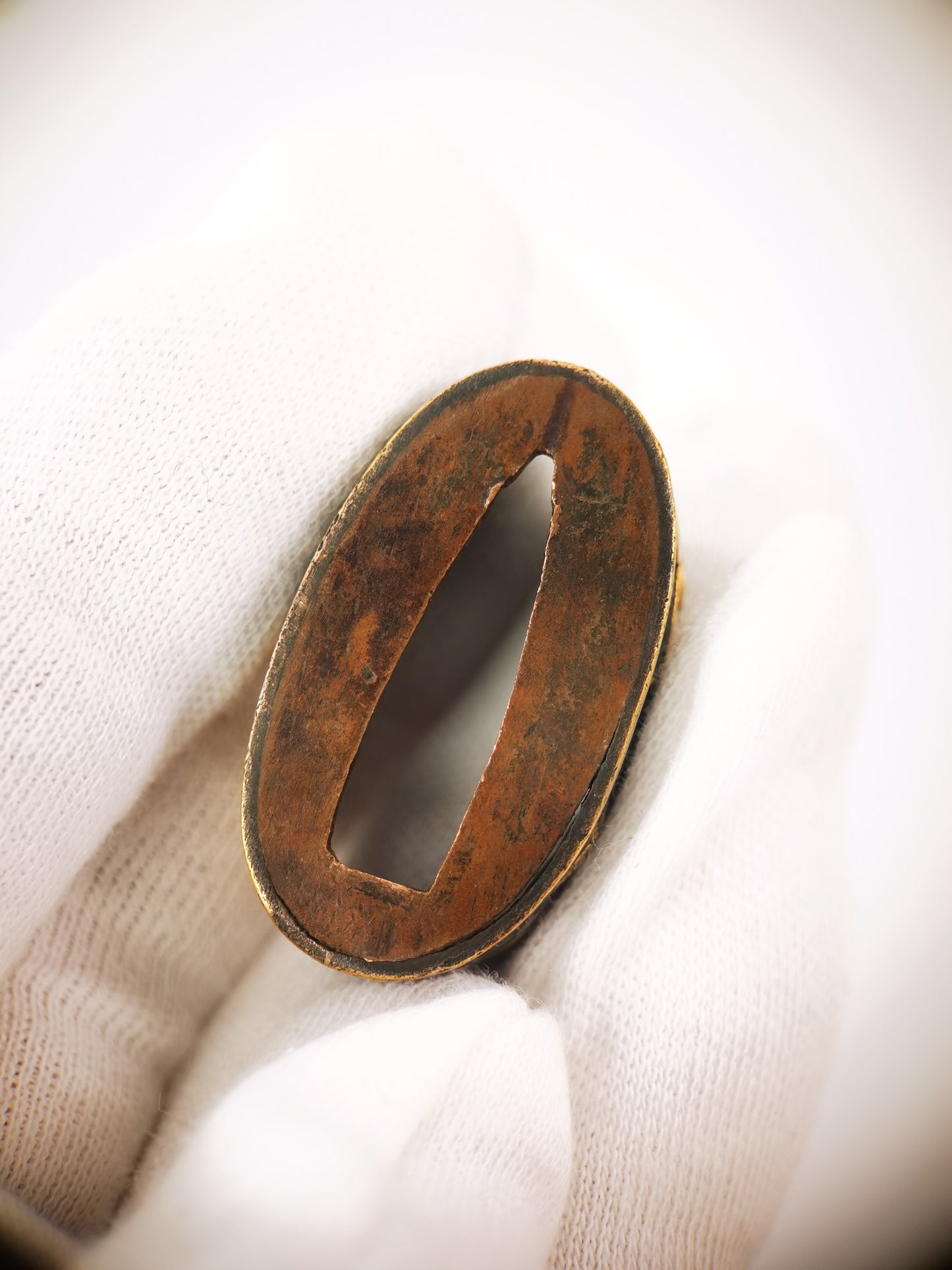 Japanese Pine House and Golden Bridge Pattern Single Fuchi for Katana Wakziashi Edo Period Antique F212