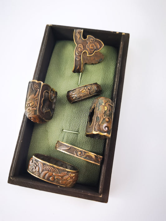 Japanese Cloud Dragon Motif 6-Piece Set for Tachi and Hand-Tachi Edo Period Antique E014