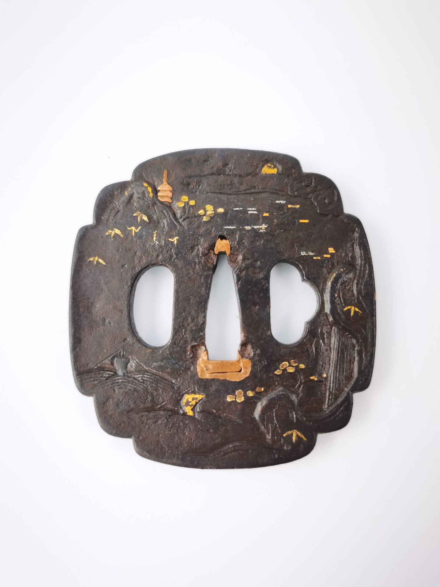 Japanese Mountains-and-rivers scenic Pattern Tsuba for  Katana Edo Period A335