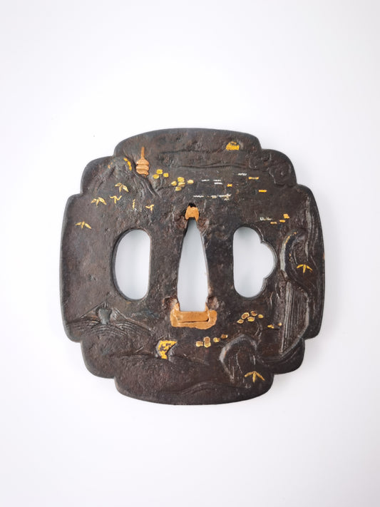 Japanese Mountains-and-rivers scenic Pattern Tsuba for  Katana Edo Period A335