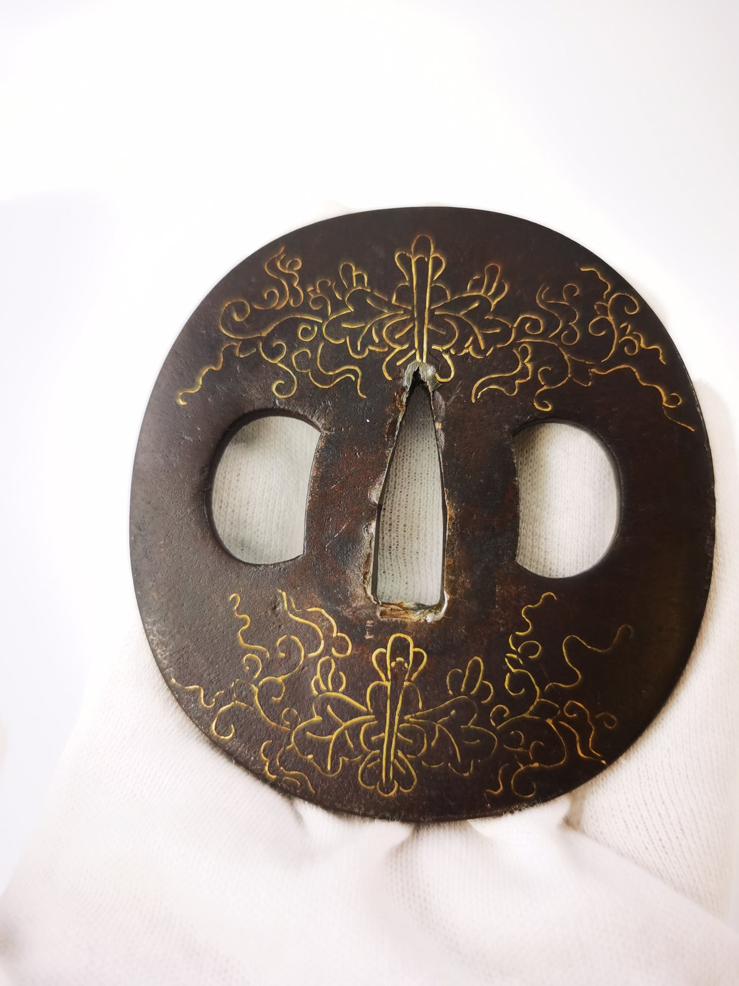 Japanese Gosan Kiri Crest Pattern Tsuba for  Katana Edo Period Antique A337