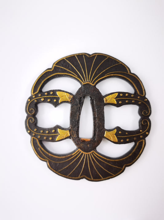 Japanese Ginkgo leaf & flora Pattern Tsuba for  Katana Edo Period Antique A340