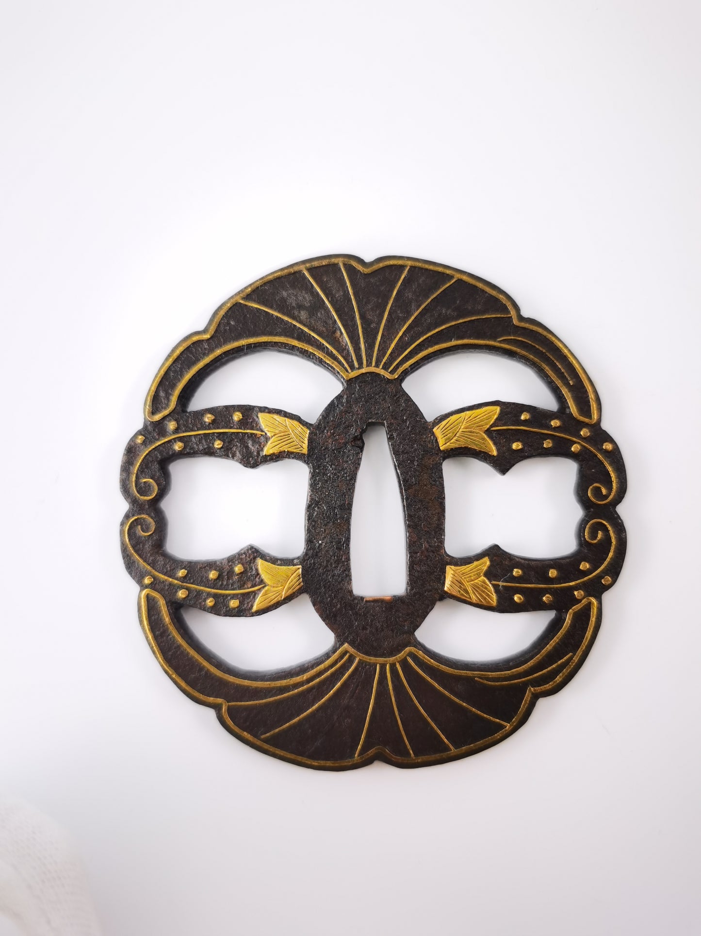 Japanese Ginkgo leaf & flora Pattern Tsuba for  Katana Edo Period Antique A340