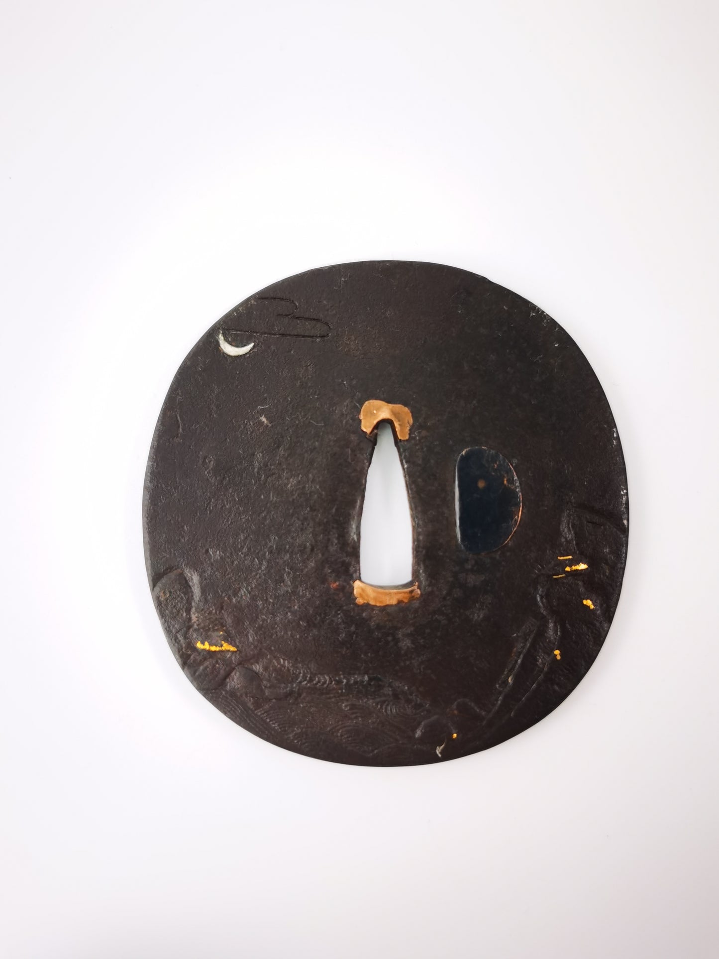 Japanese Crescent Moon Over Mountains & Sea Tsuba for  Katana Edo Period Antique A344