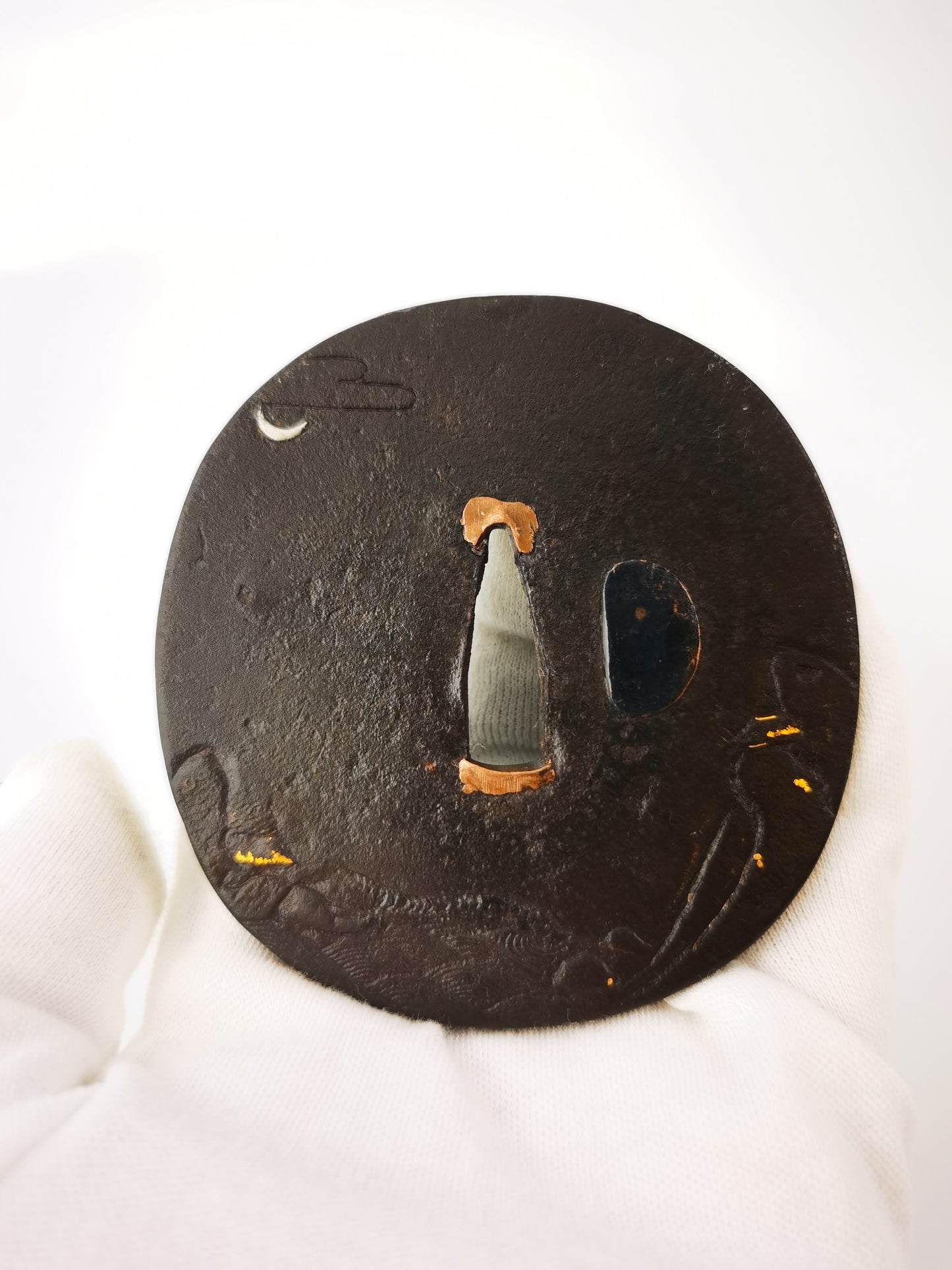 Japanese Crescent Moon Over Mountains & Sea Tsuba for  Katana Edo Period Antique A344