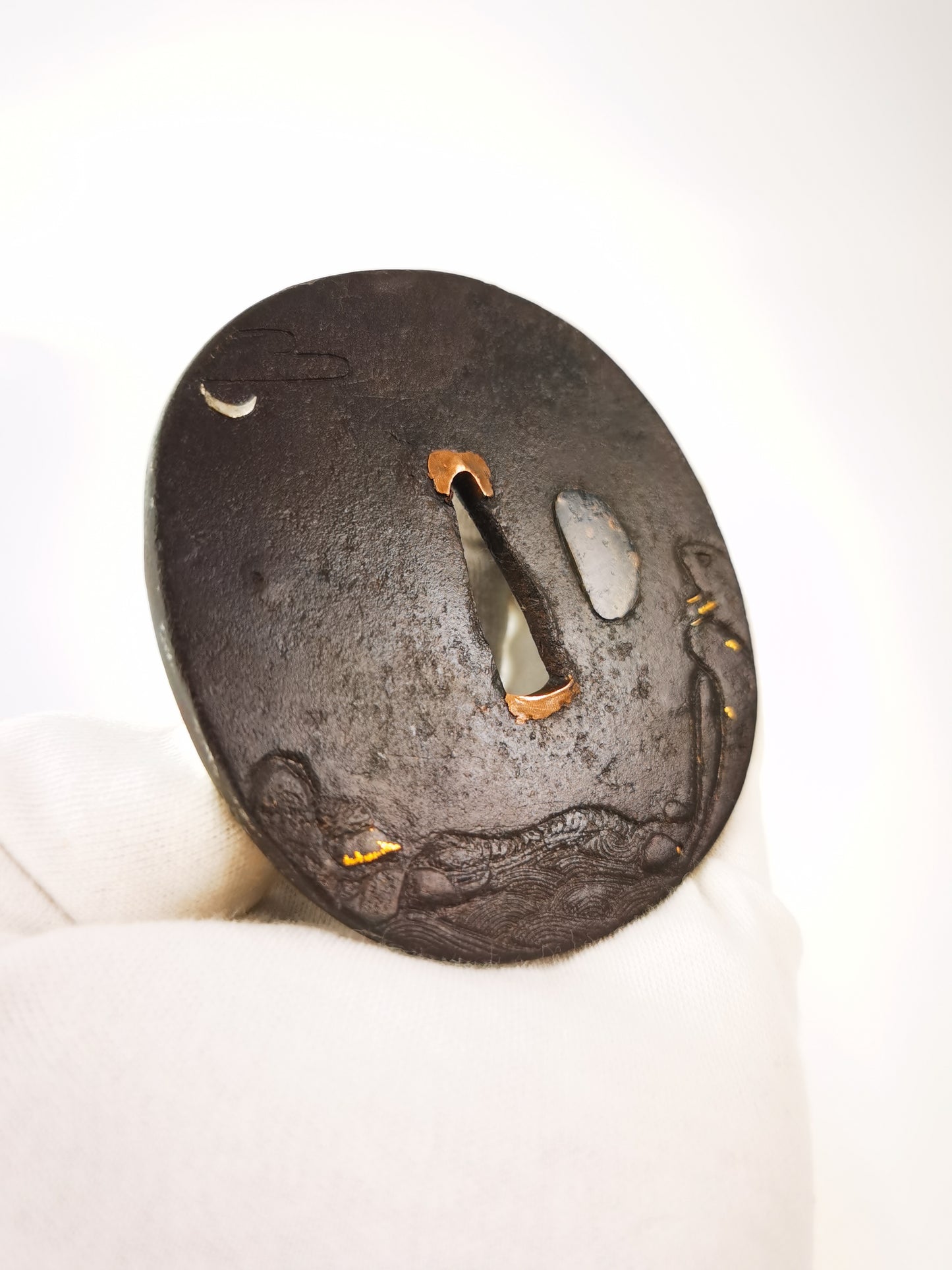 Japanese Crescent Moon Over Mountains & Sea Tsuba for  Katana Edo Period Antique A344