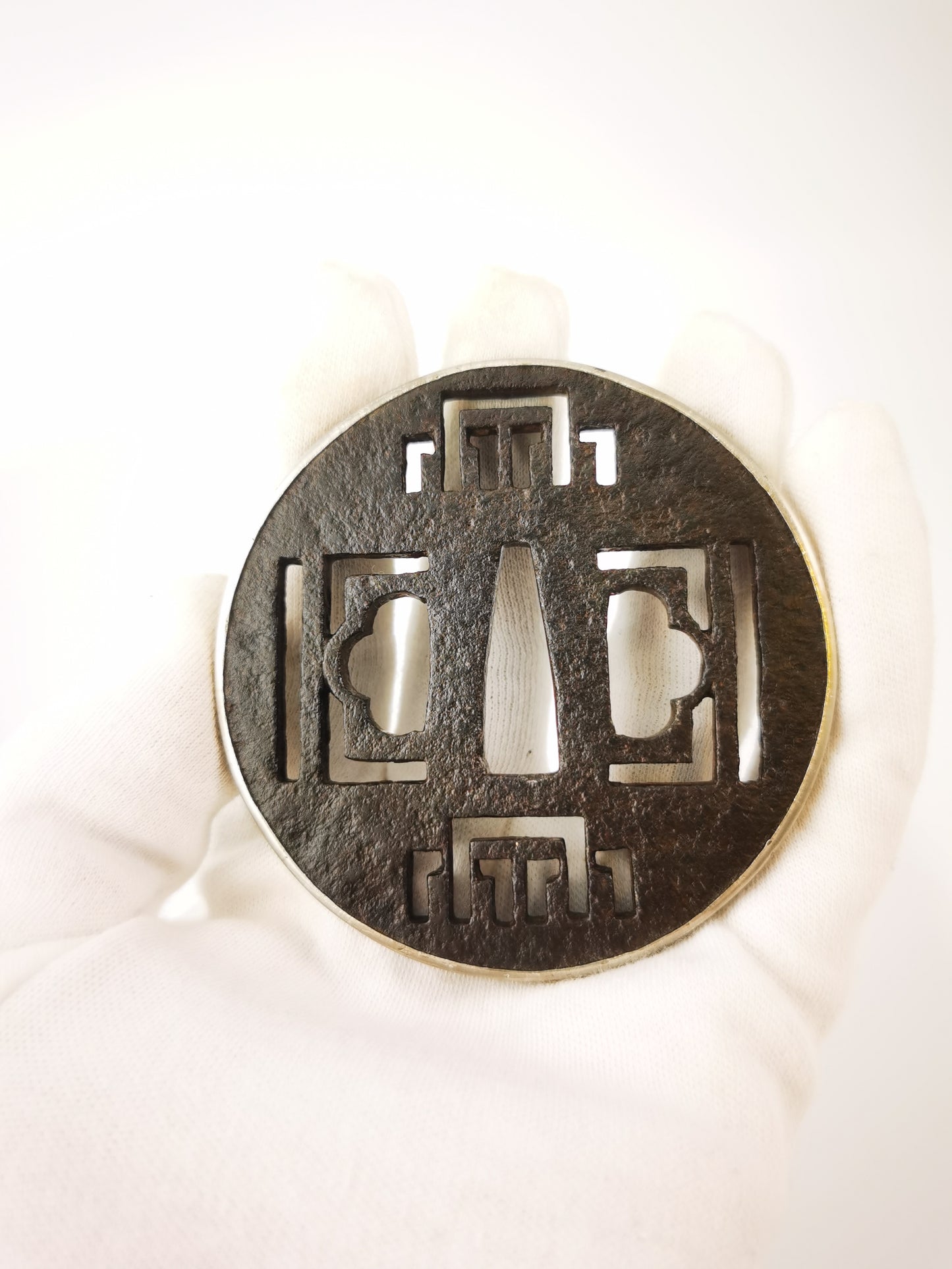 Japanese Silver Rim Sukashi Antique Tsuba for  Katana Edo Period A347