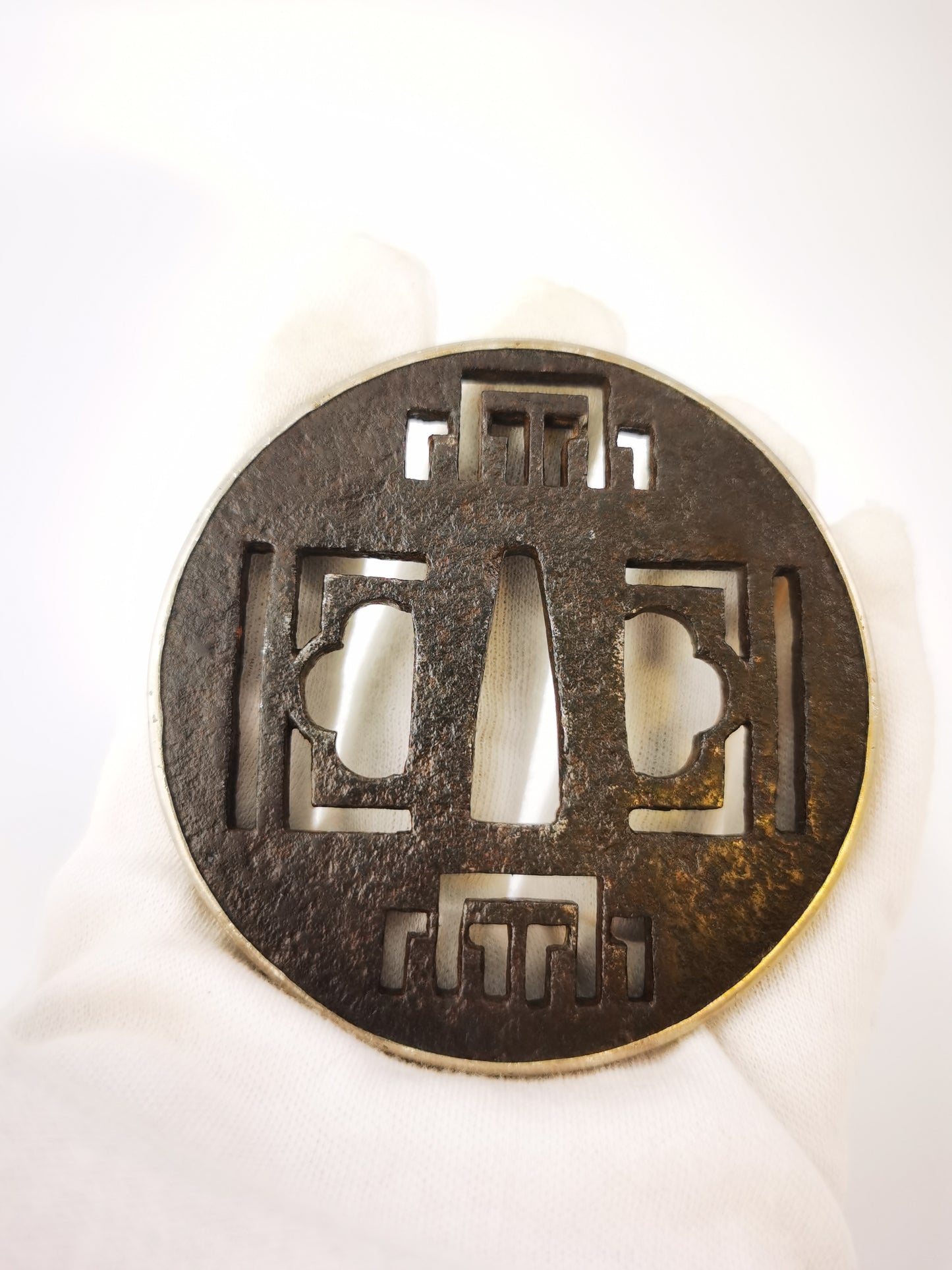 Japanese Silver Rim Sukashi Antique Tsuba for  Katana Edo Period A347