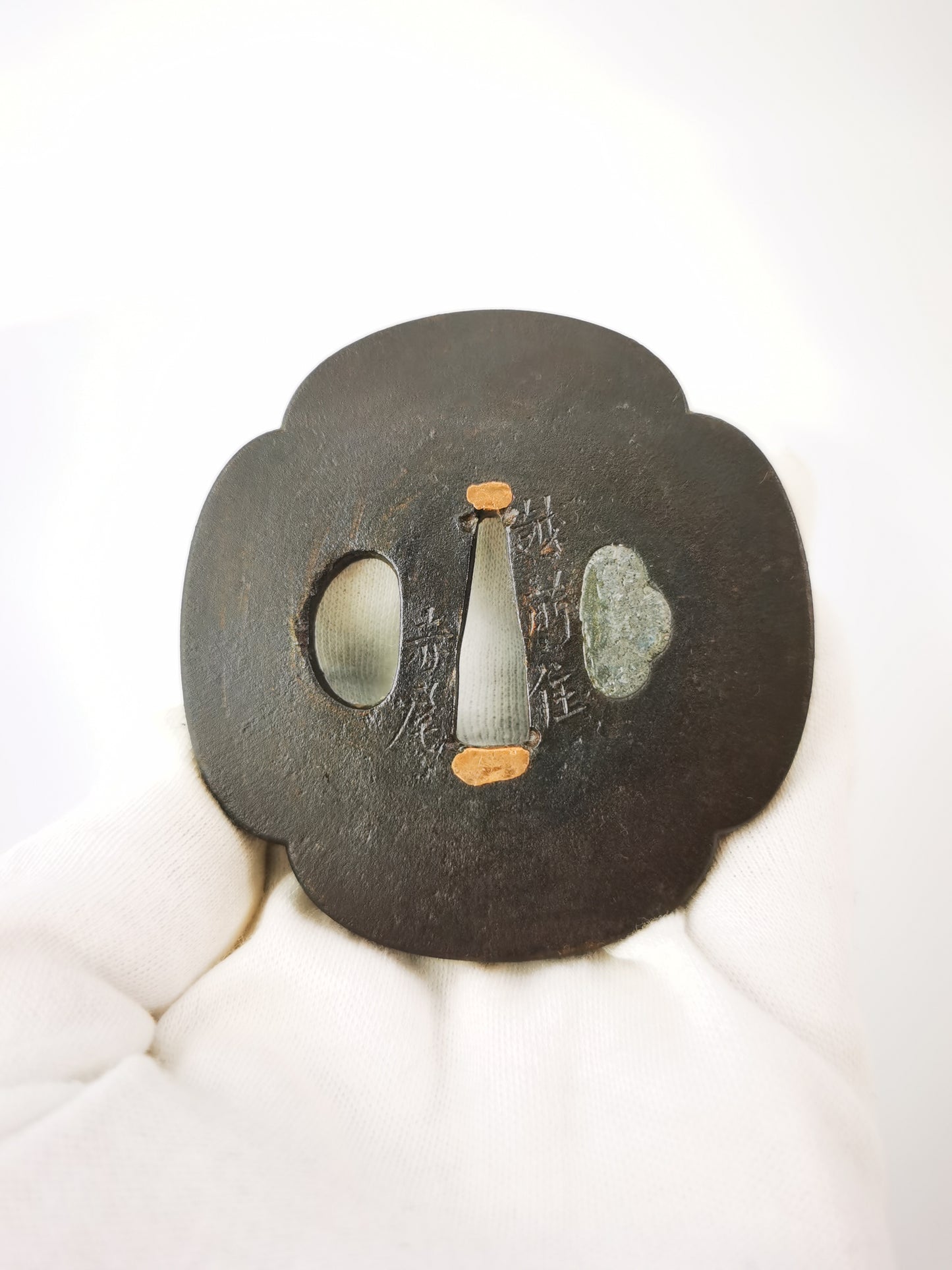 Japanese Plain Tsuba with Patinated Copper Base  Tsuba for Tanto Edo Period A356
