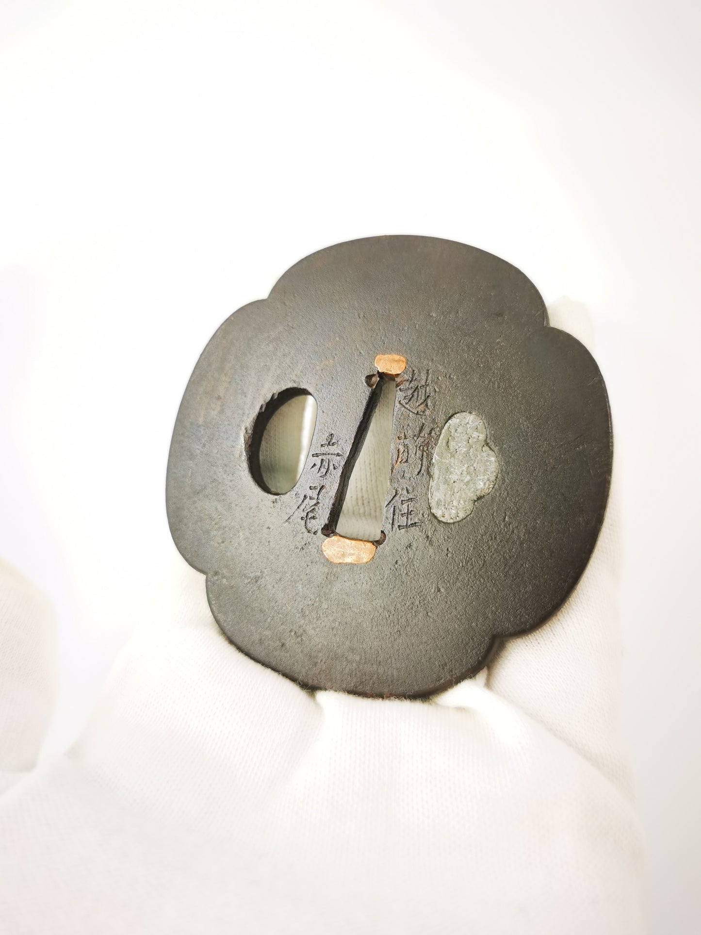 Japanese Plain Tsuba with Patinated Copper Base  Tsuba for Tanto Edo Period A356