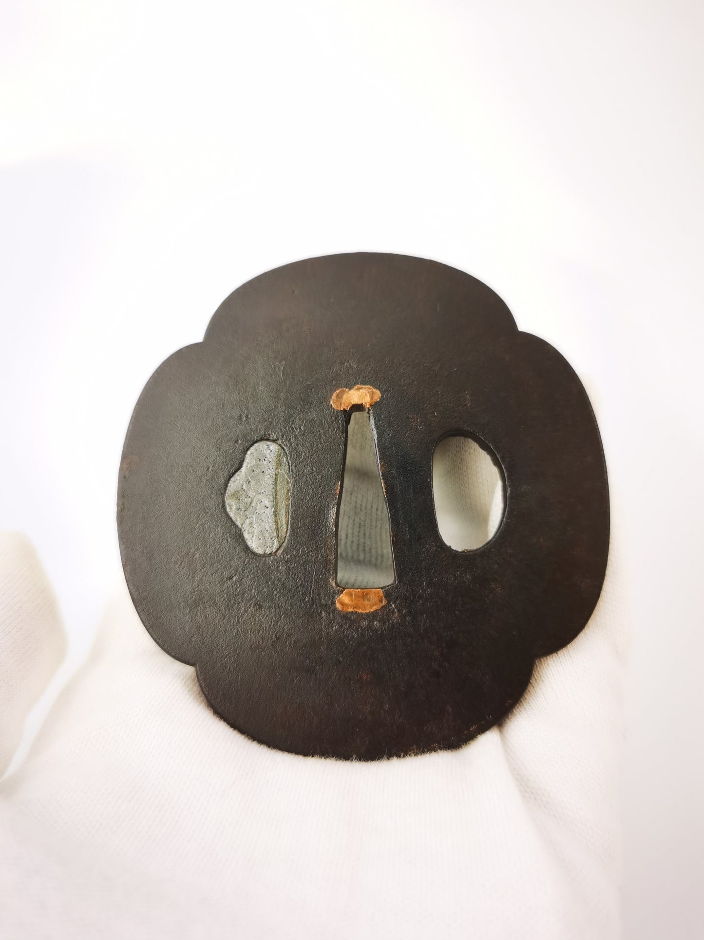 Japanese Plain Tsuba with Patinated Copper Base  Tsuba for Tanto Edo Period A356