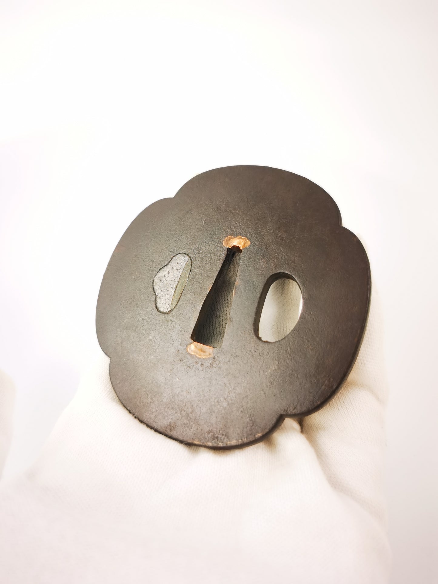 Japanese Plain Tsuba with Patinated Copper Base  Tsuba for Tanto Edo Period A356