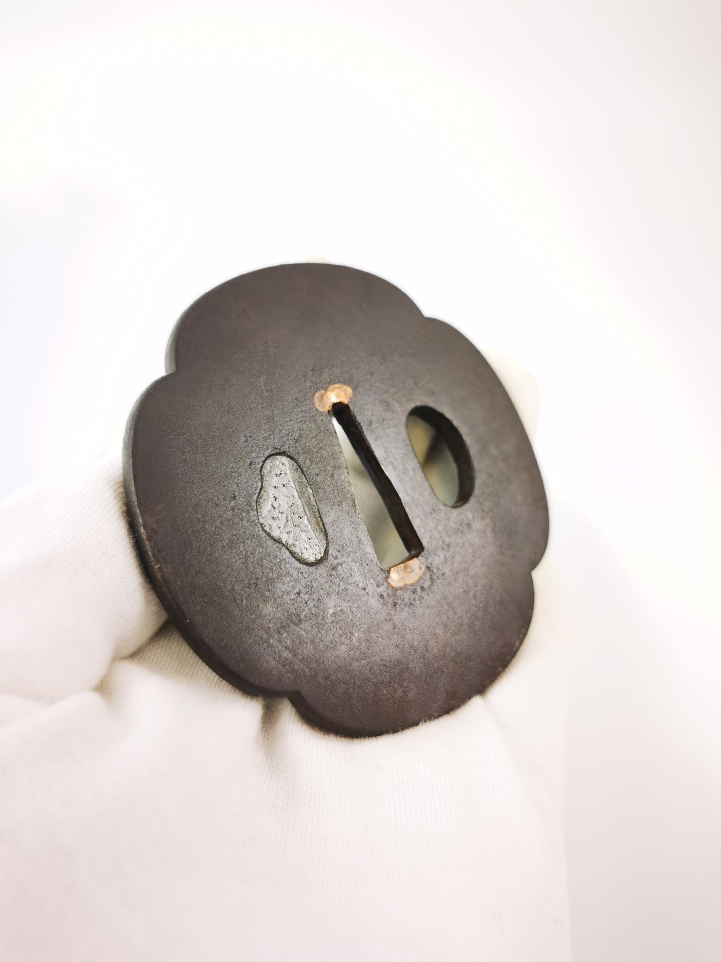 Japanese Plain Tsuba with Patinated Copper Base  Tsuba for Tanto Edo Period A356