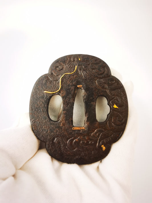 Japanese Cloud Dragon Pattern Tsuba for  Katana and Wakziashi Edo Period A338