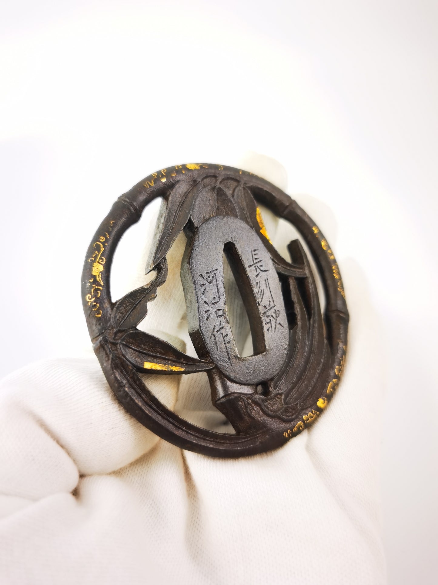 Japanese Signed Bamboo Pattern Tsuba for  Wakziashi Edo Period Antique A339